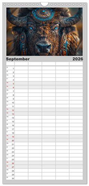 Produktbild: Familienplaner 2026 - Tierische Schamanen mit 5 Spalten (Wandkalender, 21 x 45 cm) CALVENDO
