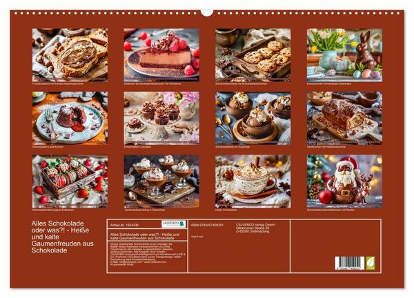 Produktbild: Alles Schokolade oder was?! - Hei&szlig;e und kalte Gaumenfreuden aus Schokolade (Wandkalender 2026 DIN A2 quer), CALVENDO Monatskalender