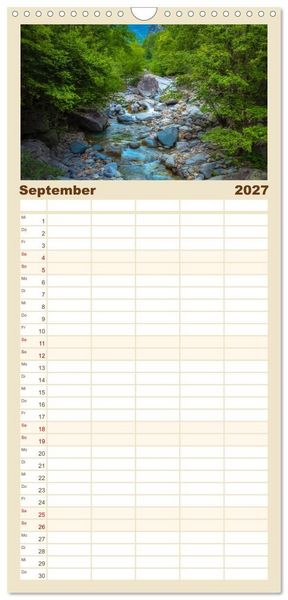 Produktbild: Familienplaner 2027 - Flusswelt Schweiz mit 5 Spalten (Wandkalender, 21 x 45 cm) CALVENDO
