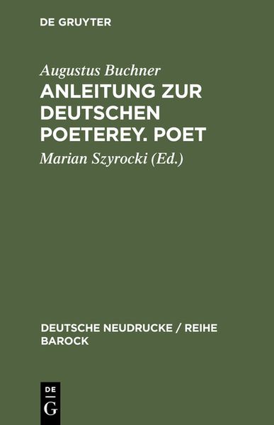 Produktbild: Anleitung zur deutschen Poeterey. Poet