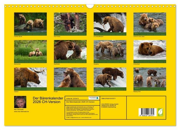 Produktbild: Der B&auml;renkalender 2026 CH-Version (Wandkalender 2026 DIN A3 quer), CALVENDO Monatskalender
