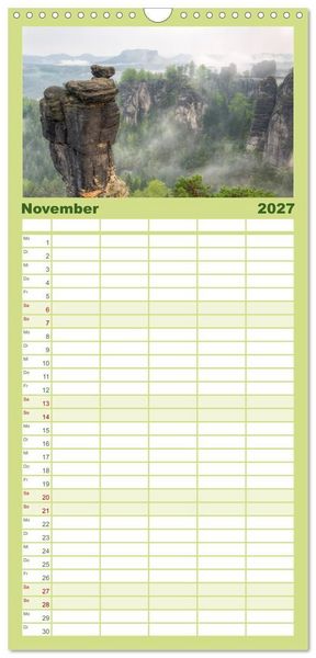 Produktbild: Familienplaner 2027 - Wundersch&ouml;nes Elbsandsteingebirge mit 5 Spalten (Wandkalender, 21 x 45 cm) CALVENDO