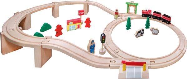 Produktbild: SpielMaus Holz Holzeisenbahn in Trommel, 38-teilig
