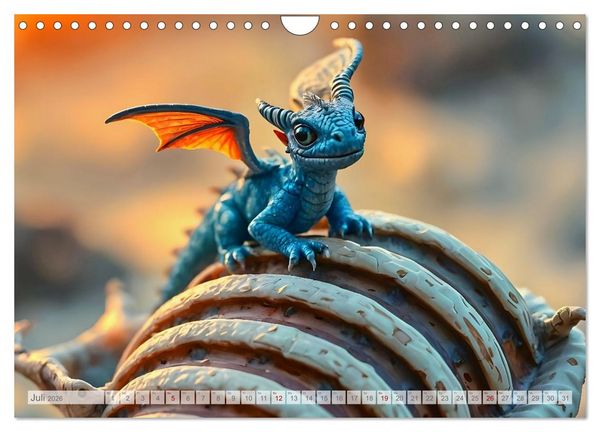 Produktbild: Regenbogenschuppen - Die geheime Welt der magischen Miniatur Drachen (Wandkalender 2026 DIN A4 quer), CALVENDO Monatskalender