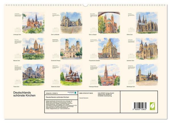 Produktbild: Deutschlands sch&ouml;nste Kirchen (hochwertiger Premium Wandkalender 2026 DIN A2 quer), Kunstdruck in Hochglanz