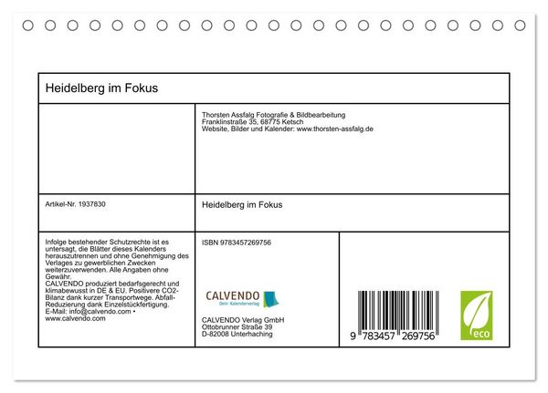 Produktbild: Heidelberg im Fokus (Tischkalender 2026 DIN A5 quer), CALVENDO Monatskalender
