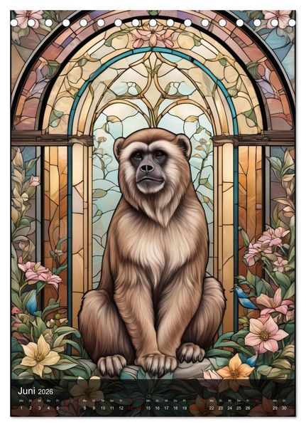 Produktbild: Wildtiere und Glaskunst im Tiffany Stil (Tischkalender 2026 DIN A5 hoch), CALVENDO Monatskalender