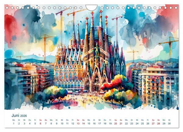 Produktbild: Sehensw&uuml;rdigkeiten in Aquarell (Wandkalender 2026 DIN A4 quer), CALVENDO Monatskalender