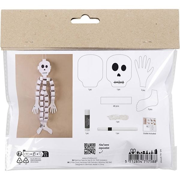 Produktbild: Creativ Company Mini Kreativ Set Papierdeko, Skelett, Schwarz/Wei&szlig;