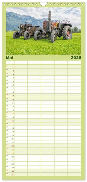 Produktbild: Familienplaner 2026 - Traktoren &ndash; Nostalgie auf dem Bauernhof mit 5 Spalten (Wandkalender, 21 x 45 cm) CALVENDO