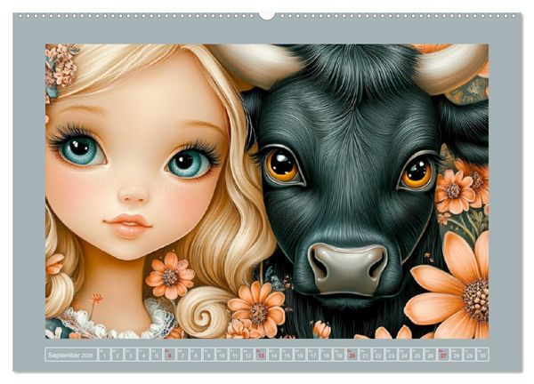 Produktbild: Vertr&auml;umte M&auml;dchen. Tiere, Blumen, Liebe. (hochwertiger Premium Wandkalender 2026 DIN A2 quer), Kunstdruck in Hochglanz