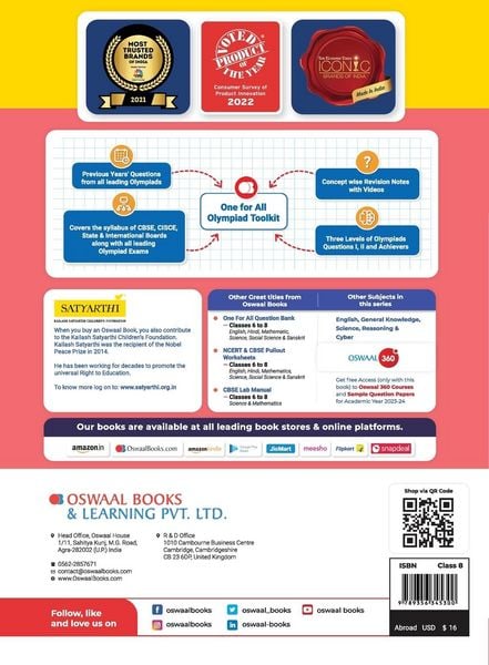 Produktbild: Oswaal One For All Olympiad Previous Years' Solved Papers, Class-8 Reasoning Book (For 2023 Exam)