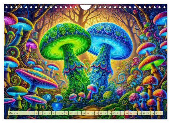 Produktbild: Psychedelische Pilze - Die bunte Welt der magischen Pilze (Wandkalender 2026 DIN A4 quer), CALVENDO Monatskalender