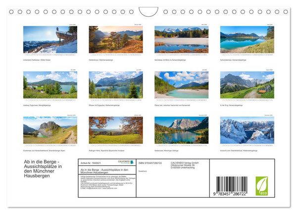 Produktbild: Ab in die Berge - Aussichtspl&auml;tze in den M&uuml;nchner Hausbergen (Wandkalender 2026 DIN A4 quer), CALVENDO Monatskalender