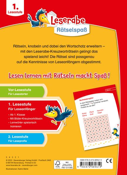 Produktbild: Leserabe R&auml;tselspa&szlig; - Kreuzwortr&auml;tsel zum Lesenlernen (1. Lesestufe)