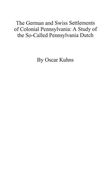 Produktbild: German and Swiss Settlements of Colonial Pennsylvania