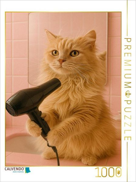 Produktbild: CALVENDO Puzzle Katze am Frisieren und F&ouml;nen | 1000 Teile Lege-Gr&ouml;&szlig;e 64x48cm Foto-Puzzle f&uuml;r gl&uuml;ckliche Stunden