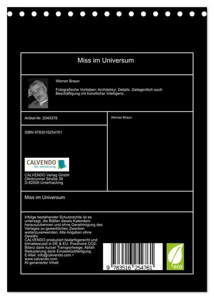 Produktbild: Miss im Universum (Tischkalender 2026 DIN A5 hoch), CALVENDO Monatskalender