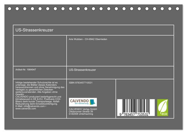 Produktbild: US-Strassenkreuzer (Tischkalender 2026 DIN A5 quer), CALVENDO Monatskalender