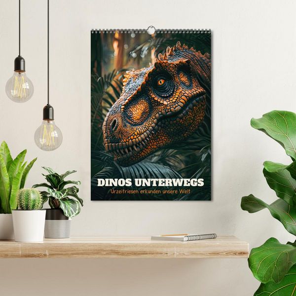 Produktbild: Dinos unterwegs: Urzeitriesen erkunden unsere Welt (Wandkalender 2026 DIN A3 hoch), CALVENDO Monatskalender