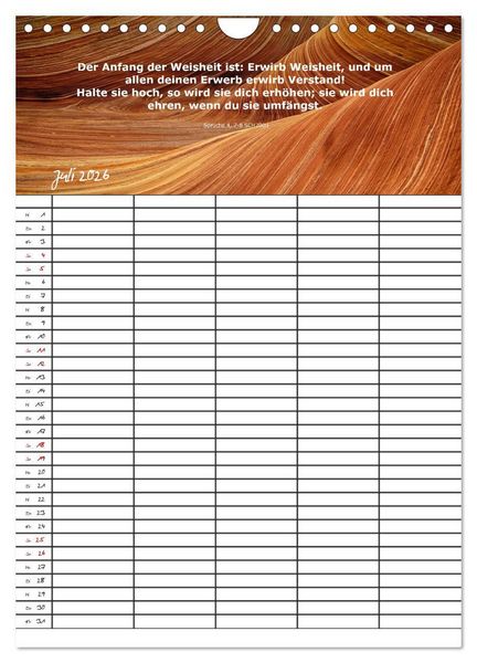 Produktbild: ein Planer mit biblischer Weisheit aus den Spr&uuml;chen Salomos (Wandkalender 2026 DIN A4 hoch), CALVENDO Monatskalender