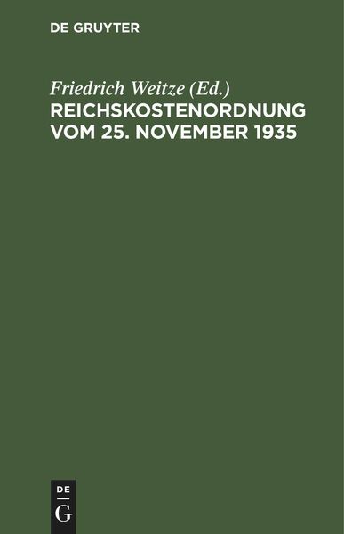Produktbild: Reichskostenordnung vom 25. November 1935