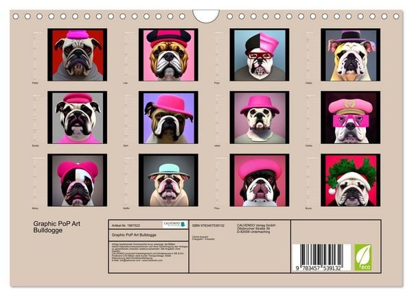 Produktbild: Graphic PoP Art Bulldogge (Wandkalender 2026 DIN A4 quer), CALVENDO Monatskalender