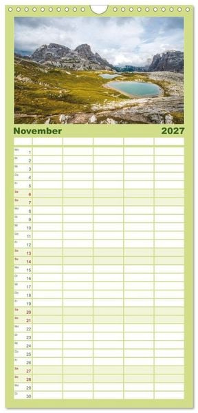 Produktbild: Familienplaner 2027 - Alpensee - Wunder der Natur mit 5 Spalten (Wandkalender, 21 x 45 cm) CALVENDO