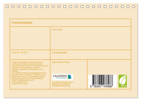 Produktbild: Fantasiest&auml;dte (Tischkalender 2026 DIN A5 quer), CALVENDO Monatskalender