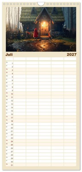 Produktbild: Familienplaner 2027 - Rotk&auml;ppchen und der Wolf mit 5 Spalten (Wandkalender, 21 x 45 cm) CALVENDO