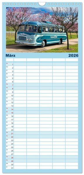 Produktbild: Familienplaner 2026 - Omnibusse im Fokus mit 5 Spalten (Wandkalender, 21 x 45 cm) CALVENDO