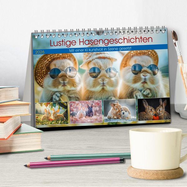 Produktbild: Lustige Hasengeschichten (Tischkalender 2026 DIN A5 quer), CALVENDO Monatskalender