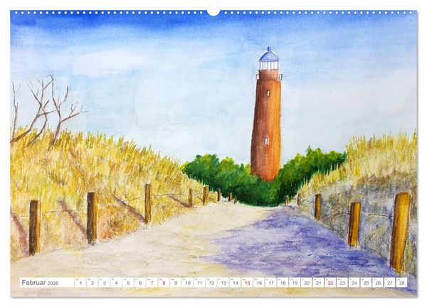 Produktbild: Gemalte Leuchtt&uuml;rme - Mit Pinsel und Farbe entlang der deutschen K&uuml;ste (hochwertiger Premium Wandkalender 2026 DIN A2 quer), Kunstdruck in Hochglanz