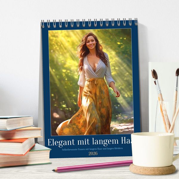 Produktbild: Elegant mit langem Haar (Tischkalender 2026 DIN A5 hoch), CALVENDO Monatskalender