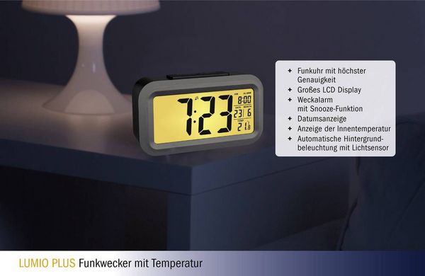 Produktbild: TFA Dostmann 60.2553.01 Funk Wecker Schwarz, Silber Alarmzeiten 1