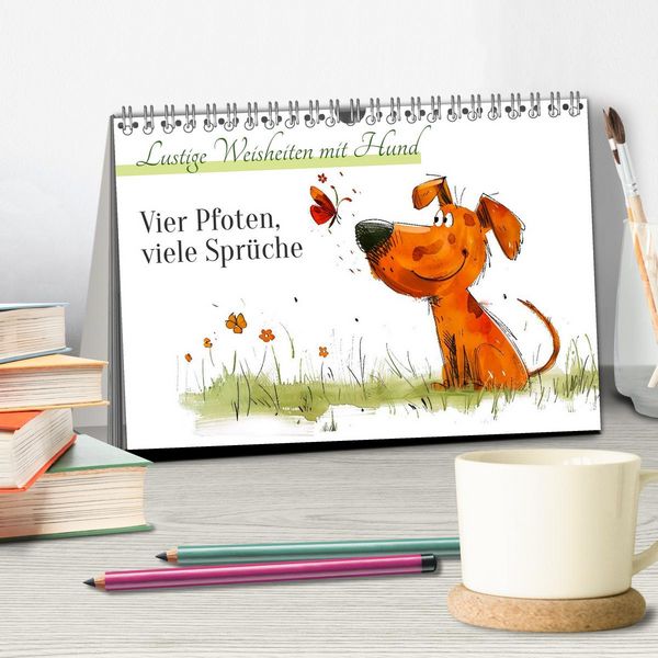 Produktbild: Vier Pfoten, viele Spr&uuml;che - Lustige Weisheiten mit Hund (Tischkalender 2026 DIN A5 quer), CALVENDO Monatskalender