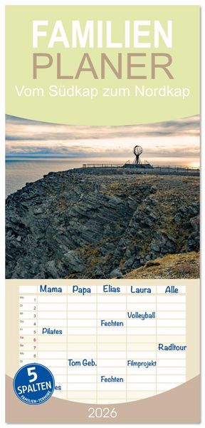 Produktbild: Familienplaner 2026 - Vom S&uuml;dkap zum Nordkap mit 5 Spalten (Wandkalender, 21 x 45 cm) CALVENDO