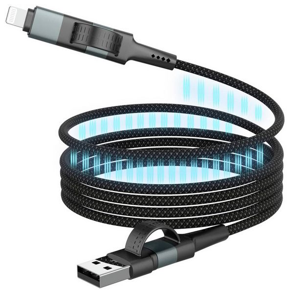 Produktbild: Ansmann USB-Kabel USB-A Stecker, USB-C&reg; Stecker, Apple Lightning Stecker 120 cm Schwarz Textil-Mantel 1700-0188