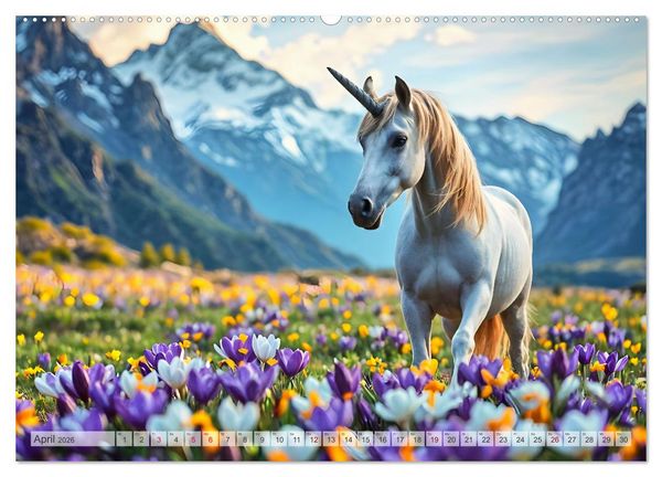 Produktbild: Einhorn Zauberwelt - Die m&auml;rchenhafte Welt der KI Einh&ouml;rner (Wandkalender 2026 DIN A2 quer), CALVENDO Monatskalender