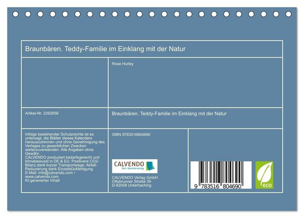 Produktbild: Braunb&auml;ren. Teddy-Familie im Einklang mit der Natur (Tischkalender 2027 DIN A5 quer), CALVENDO Monatskalender