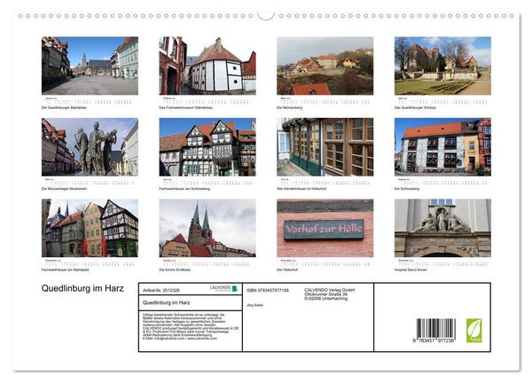 Produktbild: Quedlinburg im Harz (hochwertiger Premium Wandkalender 2026 DIN A2 quer), Kunstdruck in Hochglanz