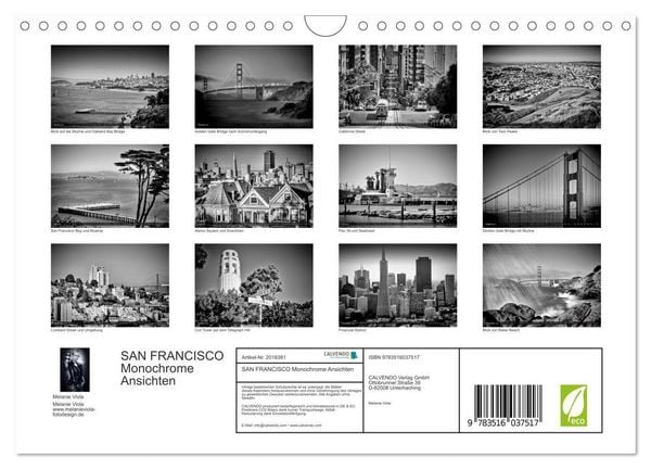 Produktbild: SAN FRANCISCO Monochrome Ansichten (Wandkalender 2026 DIN A4 quer), CALVENDO Monatskalender