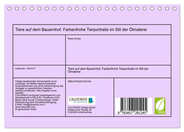 Produktbild: Tiere auf dem Bauernhof. Farbenfrohe Tierportraits im Stil der &Ouml;lmalerei (Tischkalender 2026 DIN A5 quer), CALVENDO Monatskalender