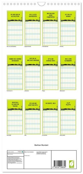 Produktbild: Familienplaner 2026 - Berliner Mundart mit 5 Spalten (Wandkalender, 21 x 45 cm) CALVENDO