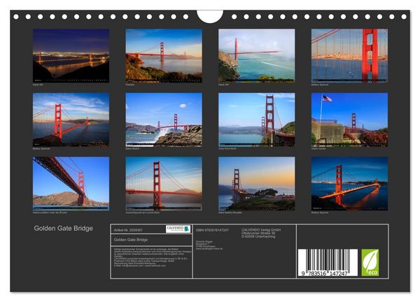 Produktbild: Golden Gate Bridge (Wandkalender 2026 DIN A4 quer), CALVENDO Monatskalender