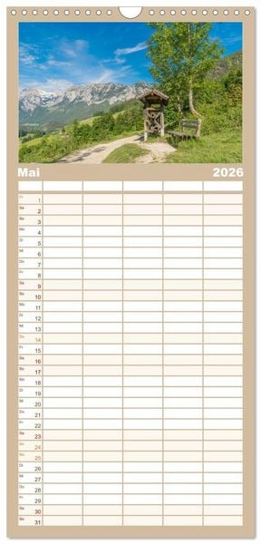 Produktbild: Familienplaner 2026 - Wanderparadies Bayerische Alpen mit 5 Spalten (Wandkalender, 21 x 45 cm) CALVENDO