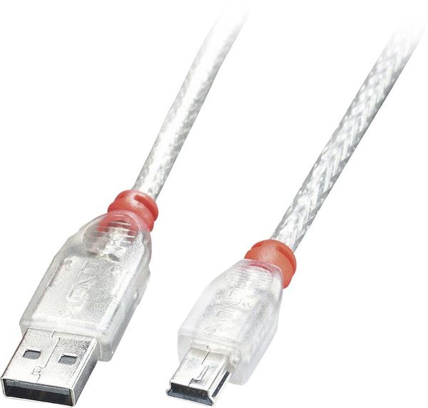 LINDY USB-Kabel USB 2.0 USB-A Stecker, USB-Mini-B Stecker 0.50m Transparent 41781