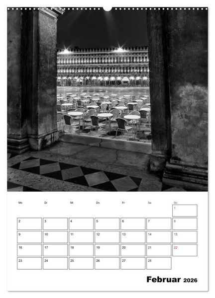 Produktbild: MONOCHROMES VENEDIG Klassische Momente (hochwertiger Premium Wandkalender 2026 DIN A2 hoch), Kunstdruck in Hochglanz
