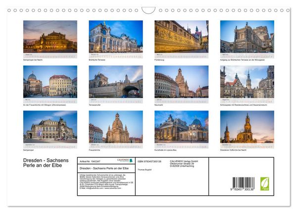 Produktbild: Dresden - Sachsens Perle an der Elbe (Wandkalender 2026 DIN A3 quer), CALVENDO Monatskalender