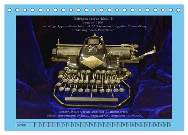 Produktbild: Schreibmaschinen um 1900 (Tischkalender 2026 DIN A5 quer), CALVENDO Monatskalender